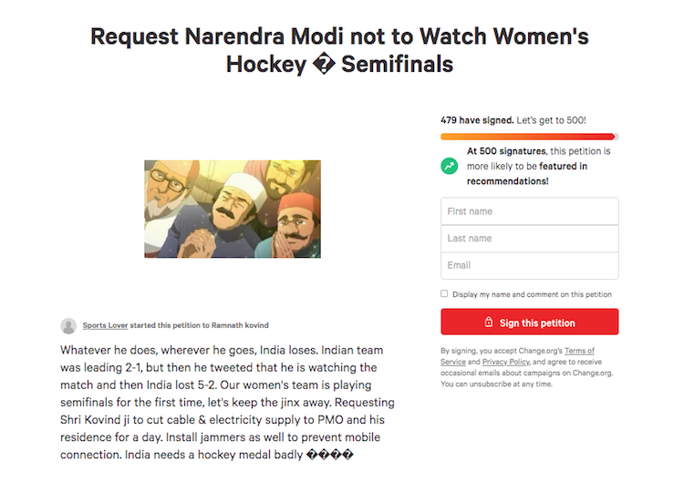 Netizens Tickle Funny Bone, Petition Launched to “Stop” Modi ‘Jinxing’ Women’s Team at Olympics  